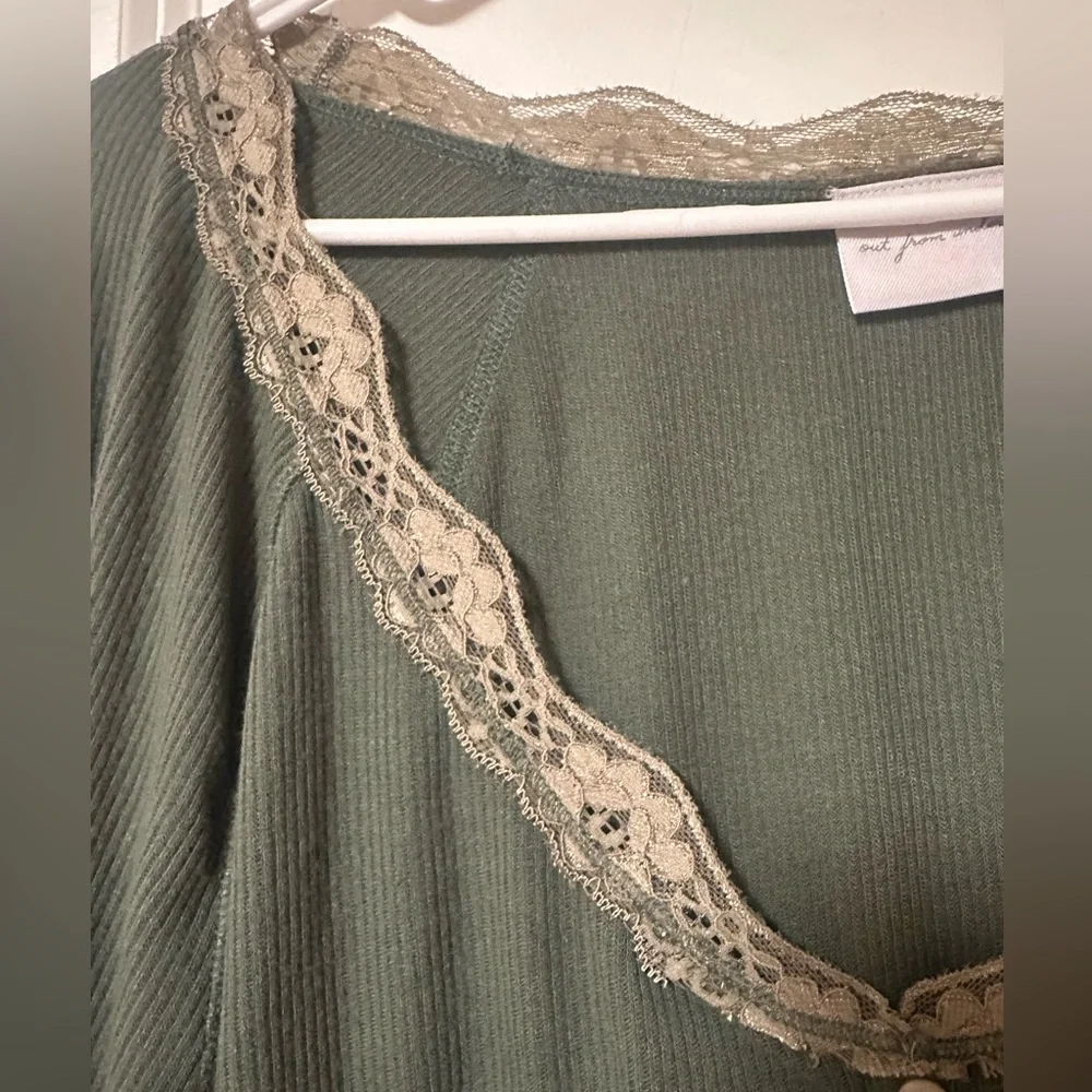 Urban Outfitters Olive Green Lace-Trim Ribbed Long Sleeve Top - Picture 11 of 11